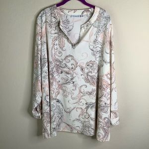 SUSAN GRAVER LS V-NECK TUNIC PINK/GRAY/CREAM 26W